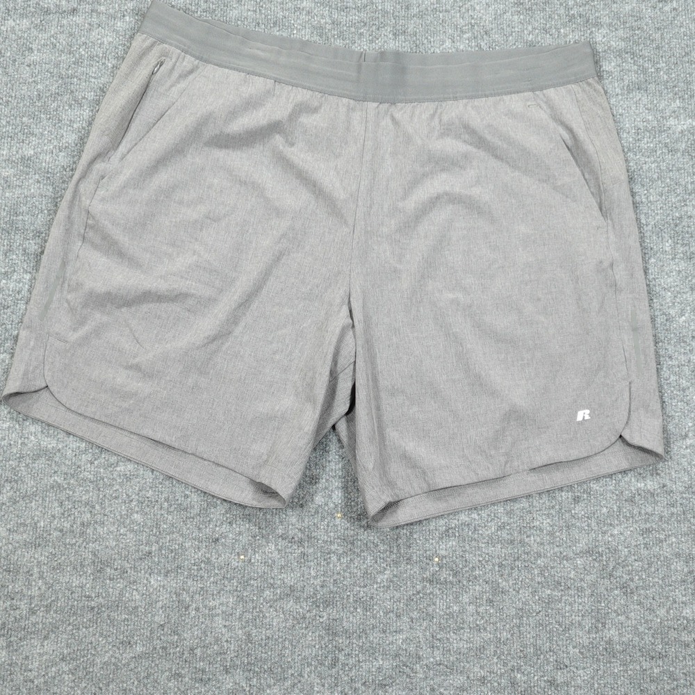 Russell Shorts Mens 2XL Grey Athletic Training Gym Workout Performance Stretch